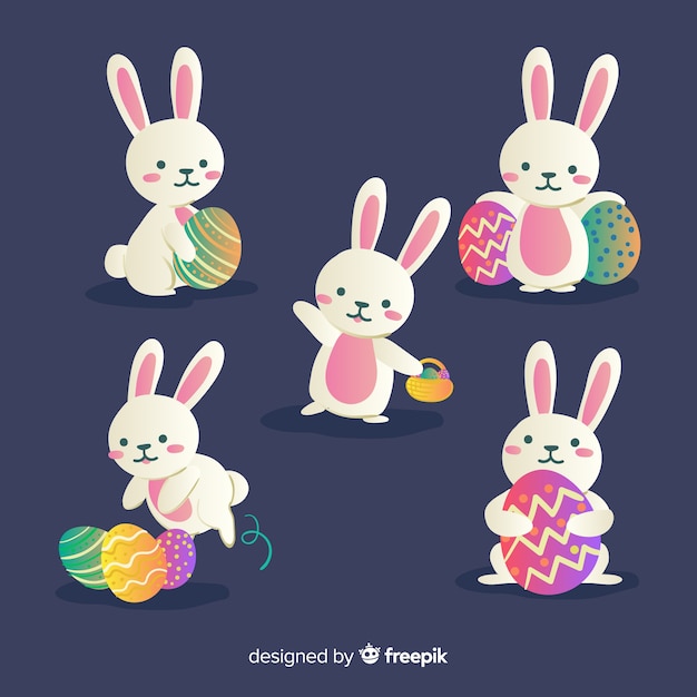 Hand drawn easter bunny collection with eggs