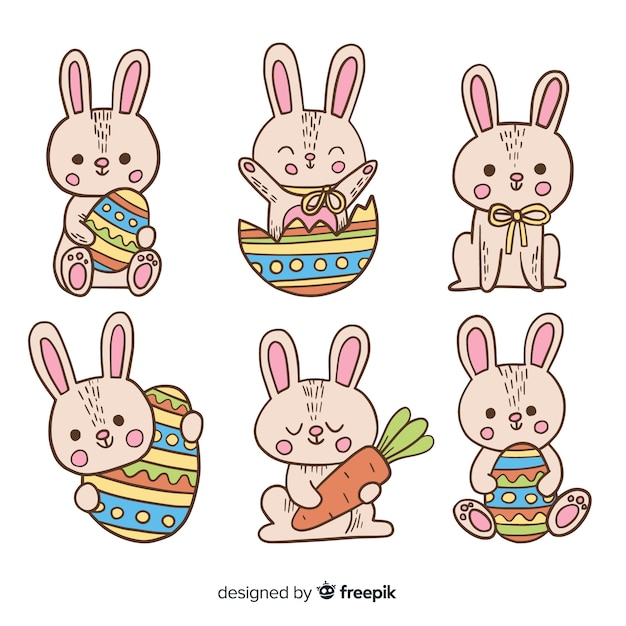 Free vector hand drawn easter bunny collection