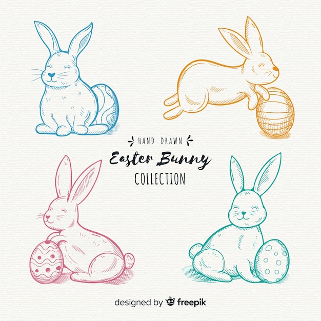 Hand drawn easter bunny collection