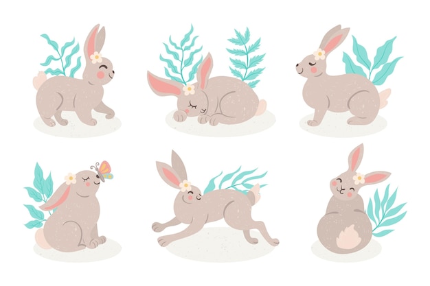 Free vector hand drawn easter bunny collection