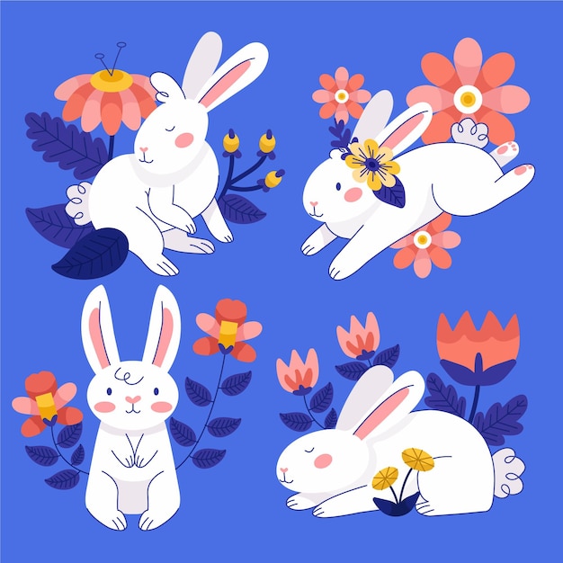 Free Vector hand drawn easter bunny collection