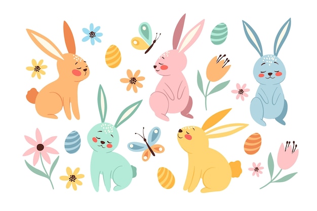 Free vector hand drawn easter bunny collection