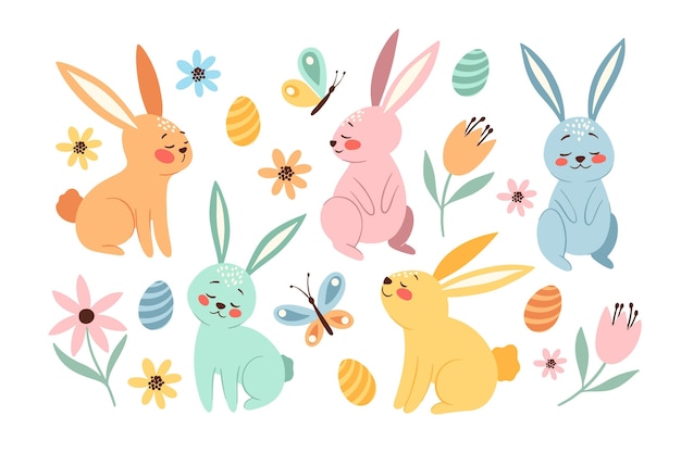 Hand drawn easter bunny collection Free Vector