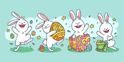 Free vector hand drawn easter bunny collection