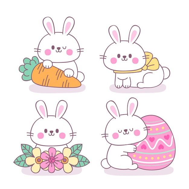 Free vector hand drawn easter bunny collection