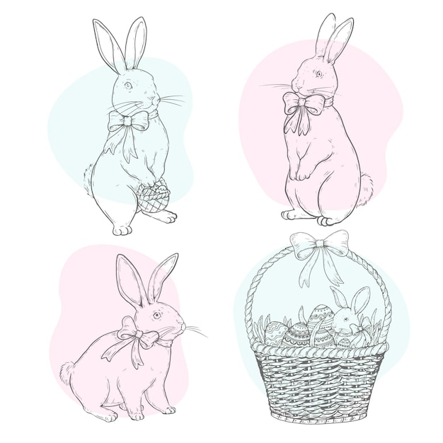 Free vector hand drawn easter bunny collection