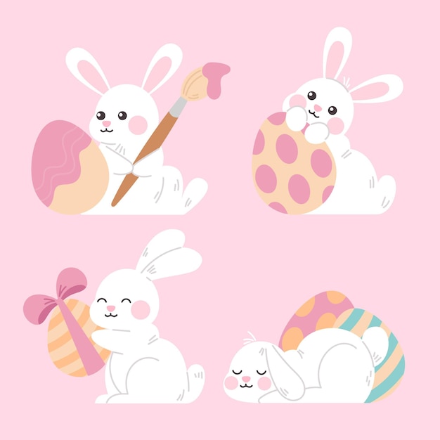 Free vector hand-drawn easter bunny pack