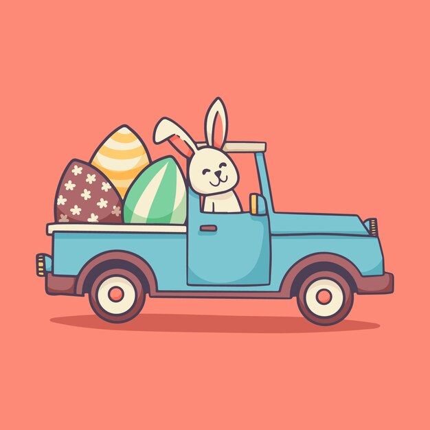 Hand drawn easter car illustration