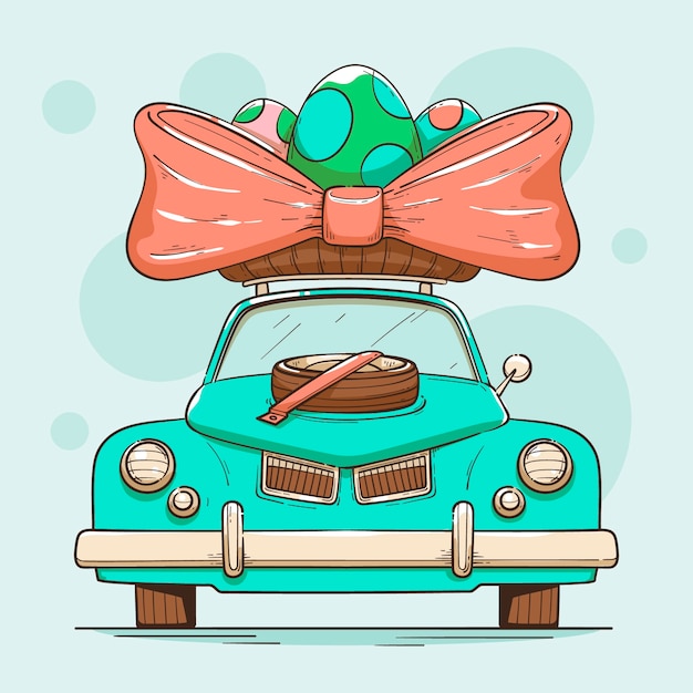 Hand drawn easter car illustration