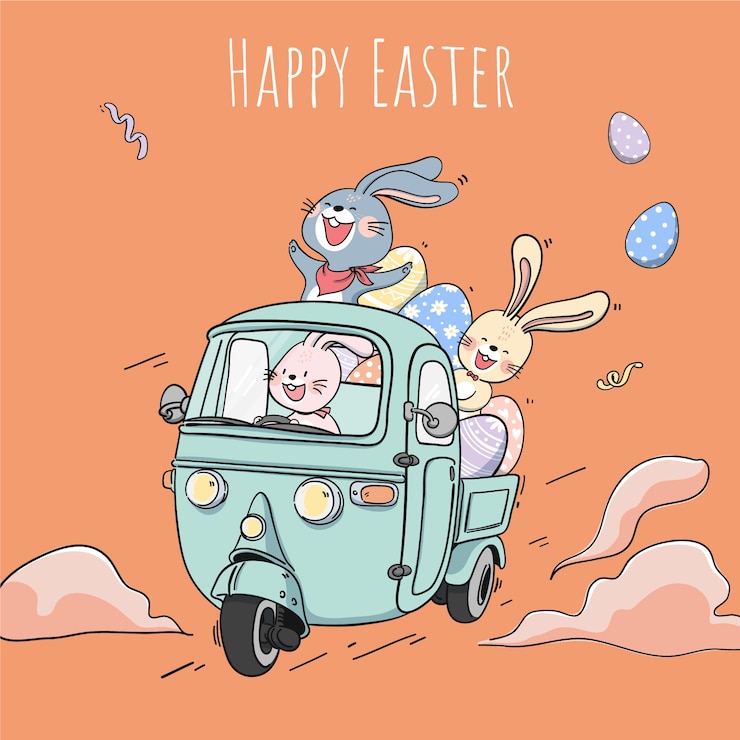 無料Vector 手描きのイースター車のイラスト