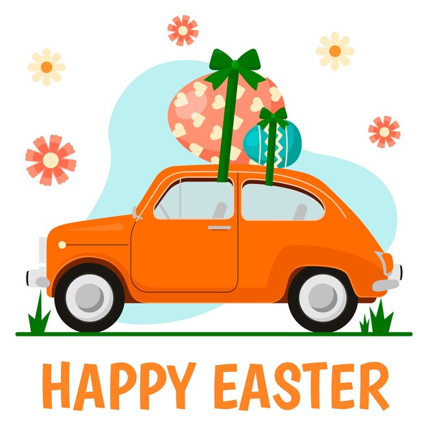 Hand drawn easter car illustration