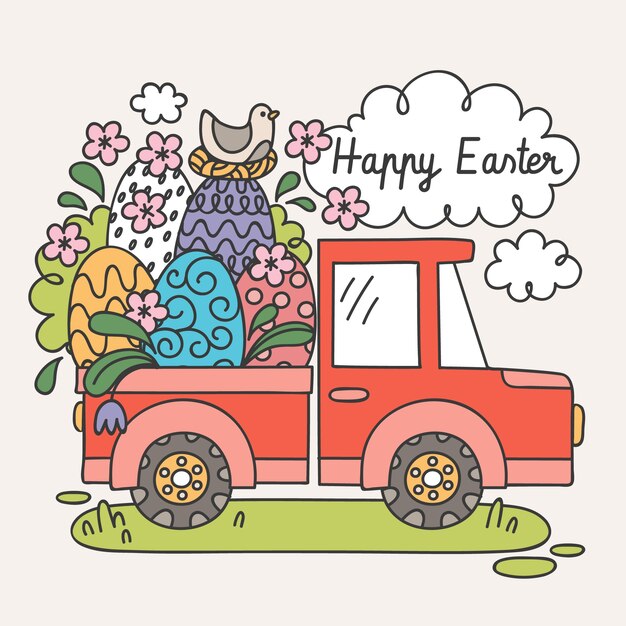 Hand drawn easter car illustration