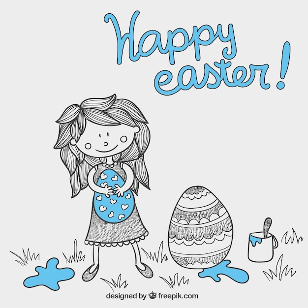 Free vector hand drawn easter card with a girl