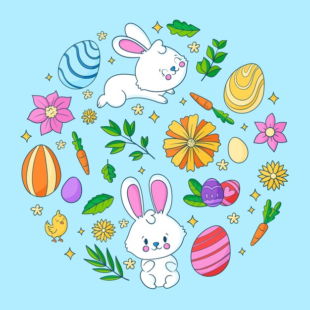 Hand drawn easter celebration elements collection