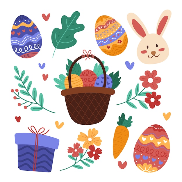 Vettore gratuito collezione di clipart di pasqua disegnate a mano