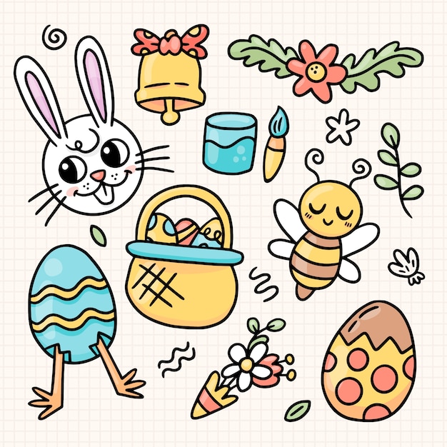 Vettore gratuito collezione di clipart di pasqua disegnate a mano