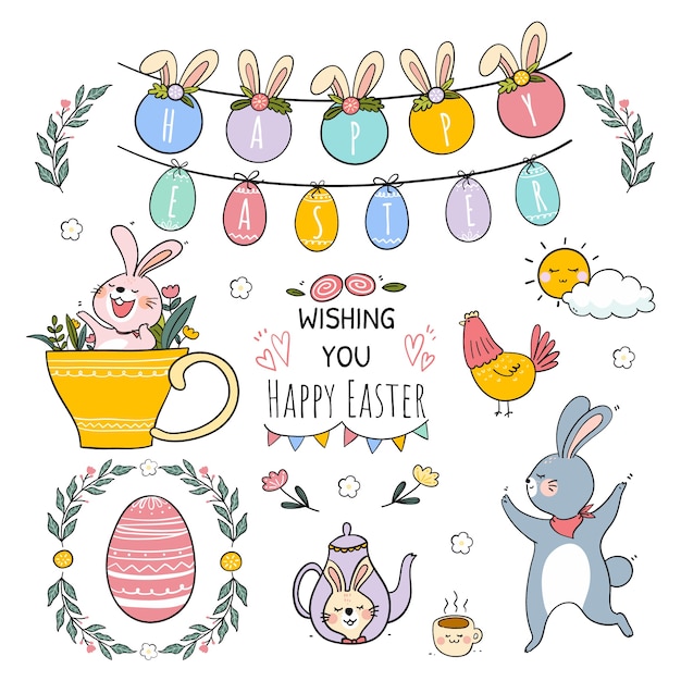 Hand drawn easter cliparts collection