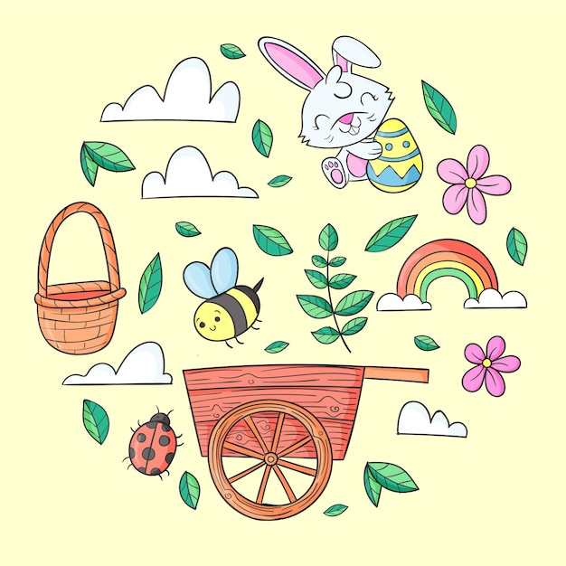 Vettore gratuito collezione di clipart di pasqua disegnate a mano