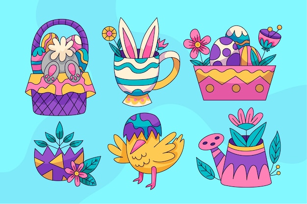 Hand drawn easter cliparts collection