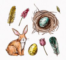 Hand drawn easter cliparts collection