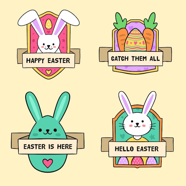 Collezione di badge giorno di pasqua disegnati a mano