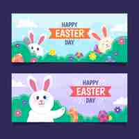 Free vector hand drawn easter day banners with bunny