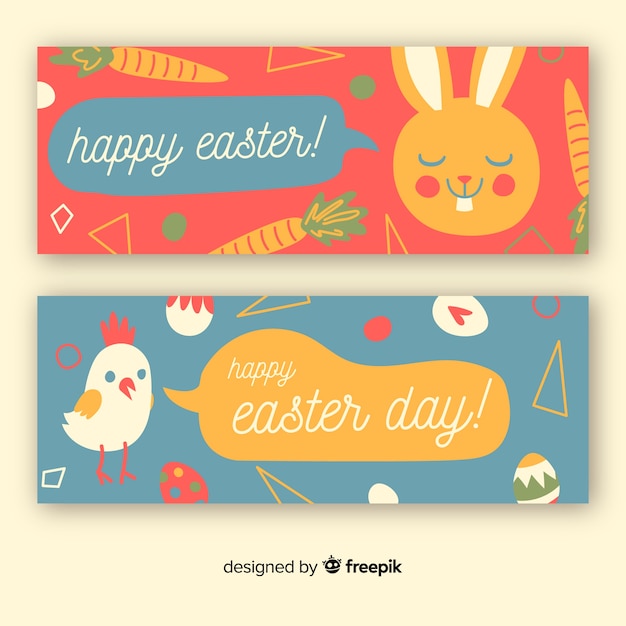 Hand drawn easter day banners