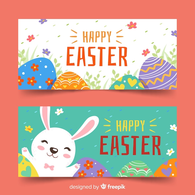 hand drawn easter day banners