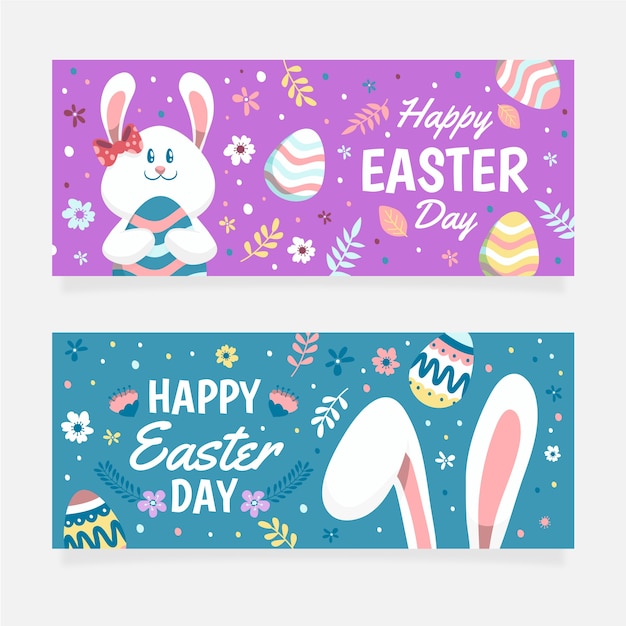 Hand drawn easter day banners