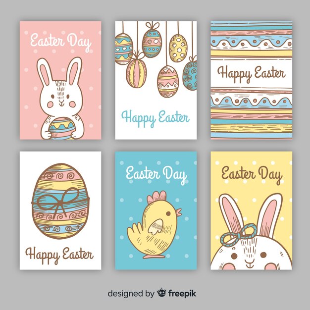 Hand drawn easter day card collection