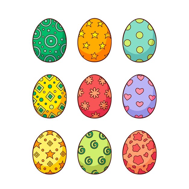 Hand drawn easter day egg set