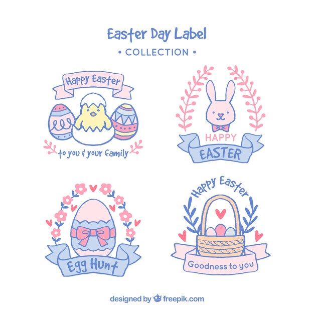 Free vector hand drawn easter day label/badge collection