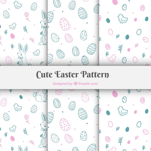 Hand drawn easter day pattern collection