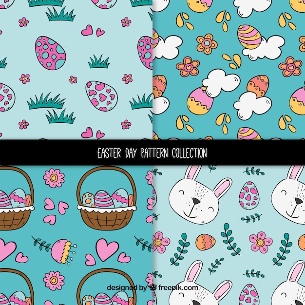 Hand drawn easter day pattern collection
