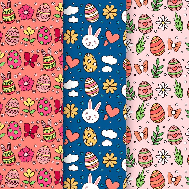 Free vector hand drawn easter day pattern collection