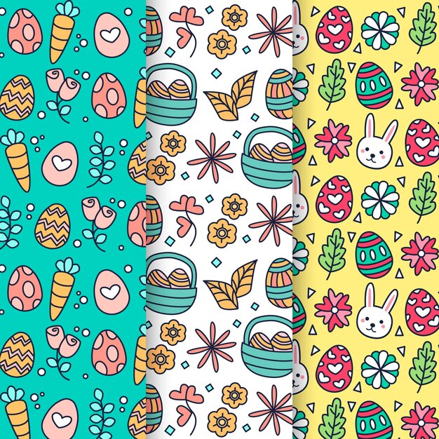 Hand drawn easter day pattern set