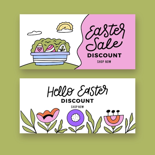 Hand drawn easter day sale banner set