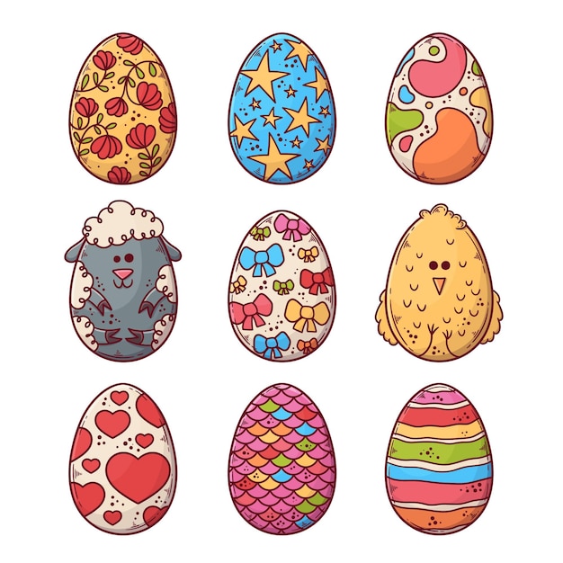 손으로 그린 부활절 달걀 컬렉션