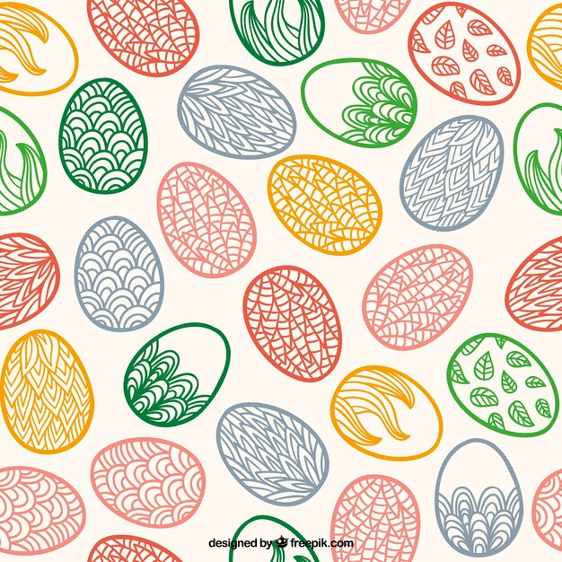 Hand drawn Easter eggs pattern with ornaments