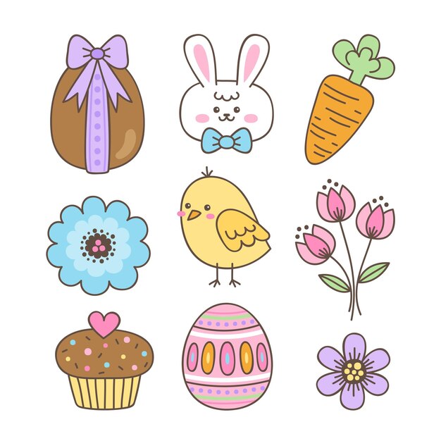 Free vector hand-drawn easter element collection