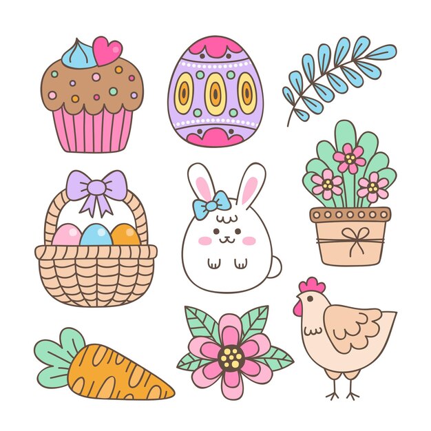 Hand-drawn easter element collection