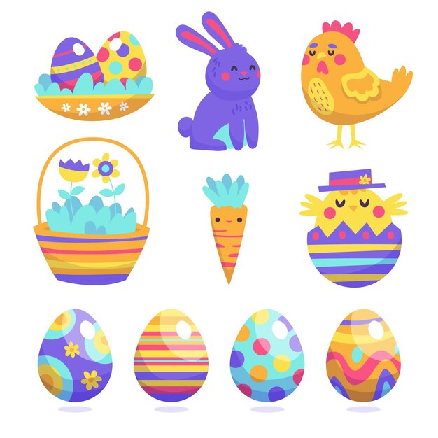 Free vector hand-drawn easter element collection