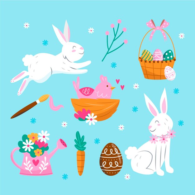 Collezione di elementi di pasqua disegnati a mano