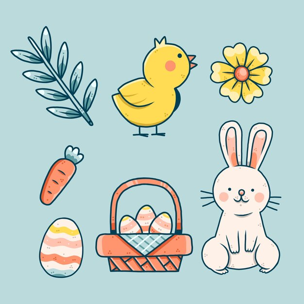 Hand drawn easter element collection