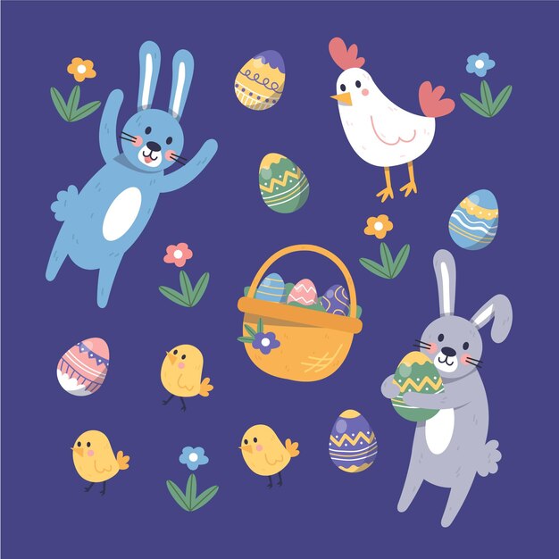 Hand drawn easter element collection