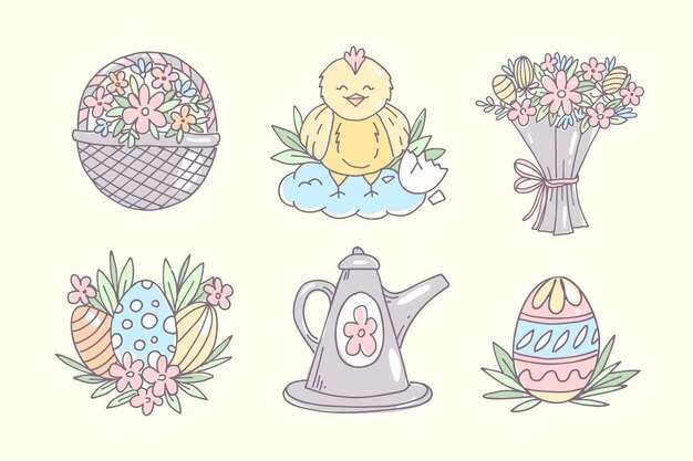 Hand drawn easter element collection