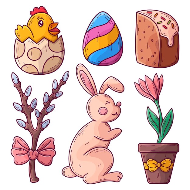 Hand drawn easter element collection