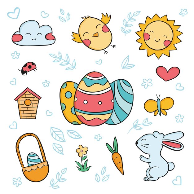 手描きのイースター要素コレクション