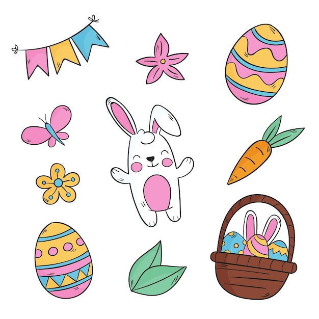 Vettore gratuito collezione di elementi di pasqua disegnati a mano