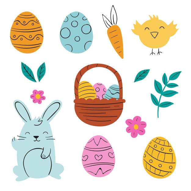 Hand drawn easter element collection